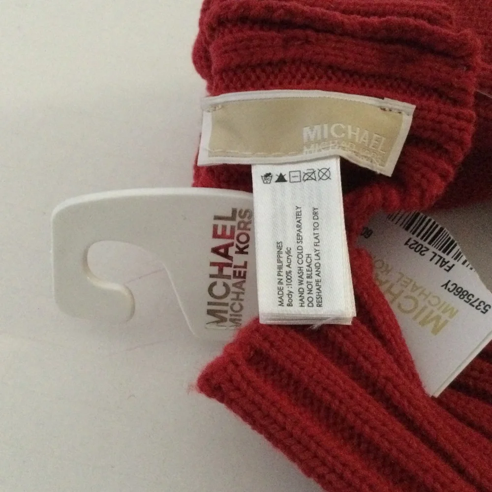 MICHAEL MICHAEL KORS WOMENS KNIT GLOVES WITH GOLD BUTTON DETAIL RED OS NWT